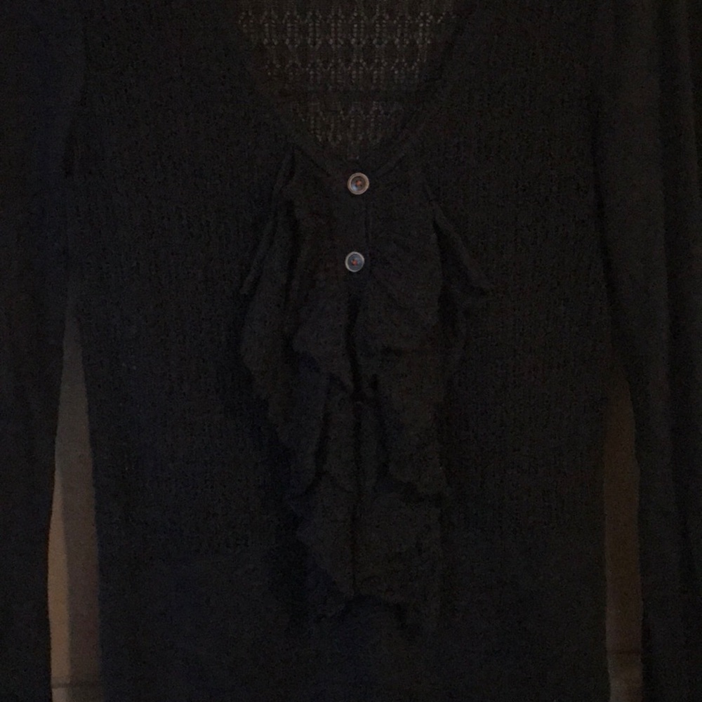 Free People Black Ruffle Shirt - Picture 3 of 5